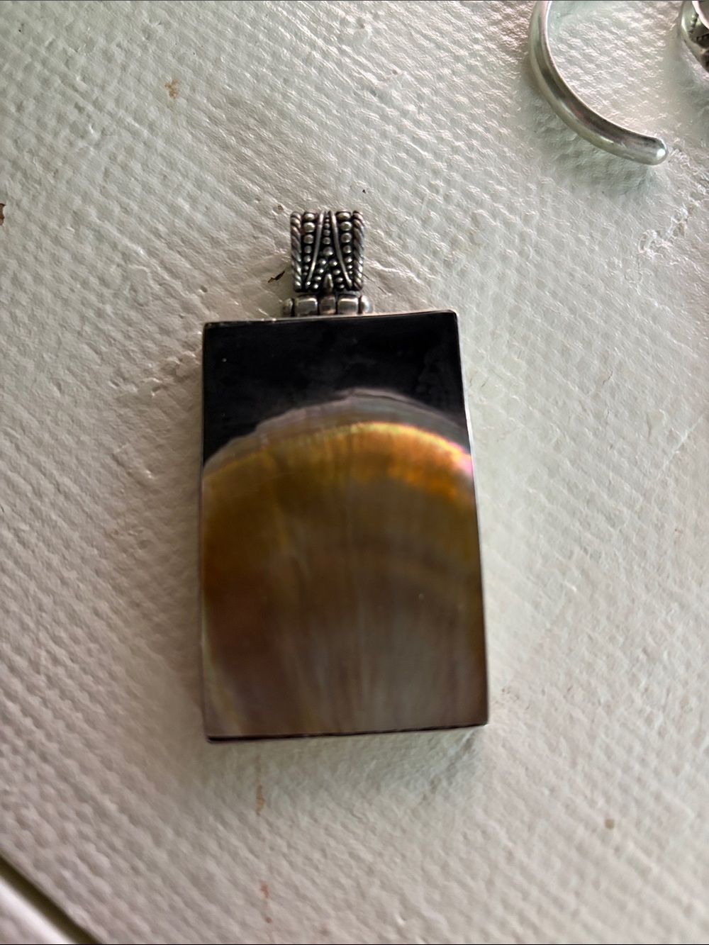Vintage Sterling Silver Abalone Shell Rectangular Pendant